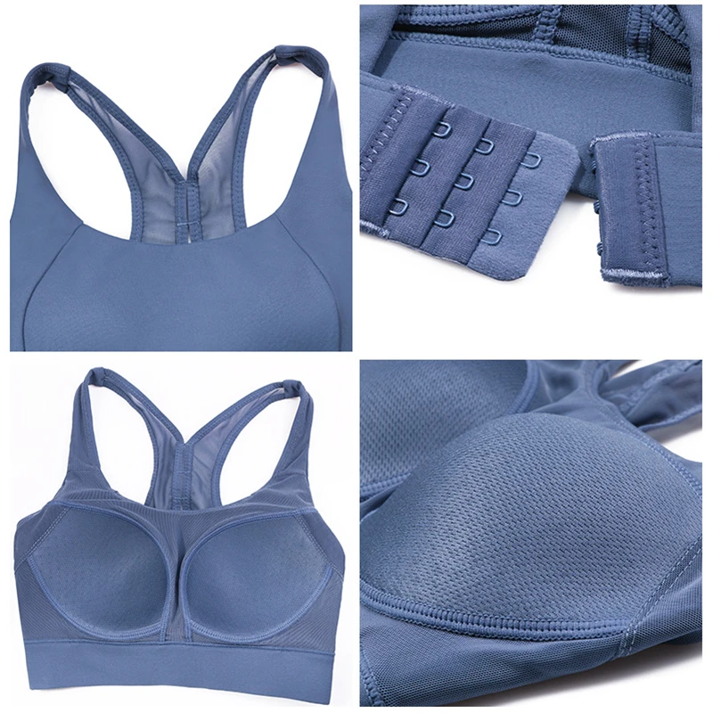 

Women Sports Bras Gather High Impact Gym Bra Yoga Running Crop Top Girls Fixed Pad Shockproof Underwear Quick Dry Mesh Brassiere