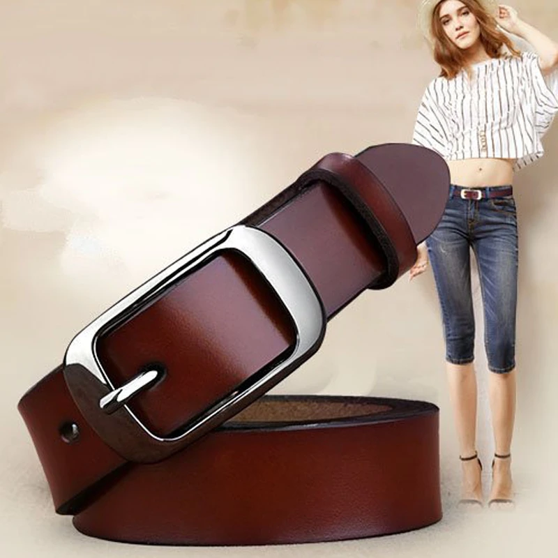 MEDYLA Women's Genuine Leather Fashion Retro Belt High Quality Luxury Brand Ladies Metal Black Buckle Belt With Jeans
