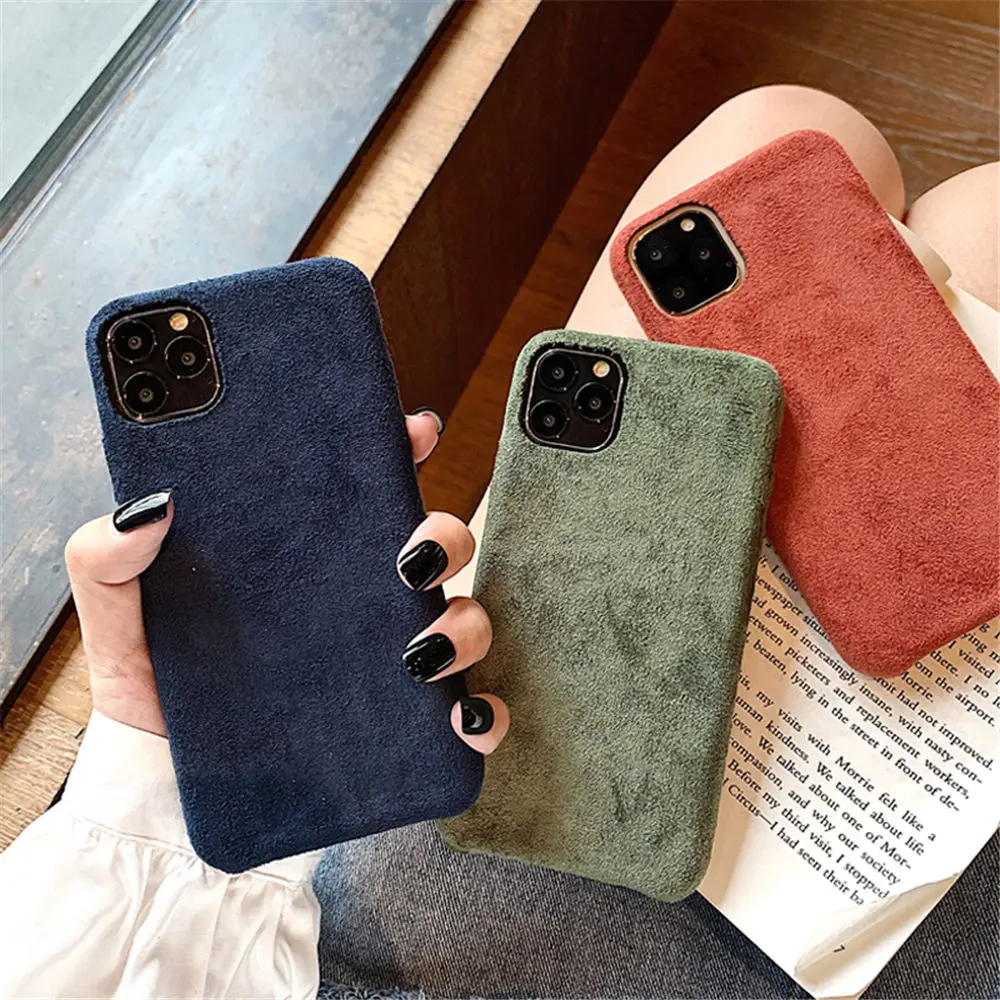 Lovebay тканевый плюшевый чехол с текстурой для iPhone 11 Pro X XR XS Max 7 8 Plus XS теплые меховые фланелевые чехлы для телефонов однотонные мягкие из ПУ для задней крышки