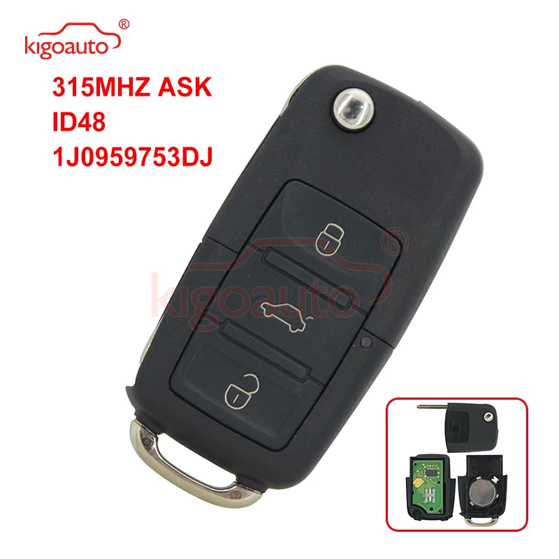 Пульт дистанционного управления Kigoauto 1JO 959 753 315 DJ 3 кнопки 2001 МГц ASK ID48 чип для VW Skoda
