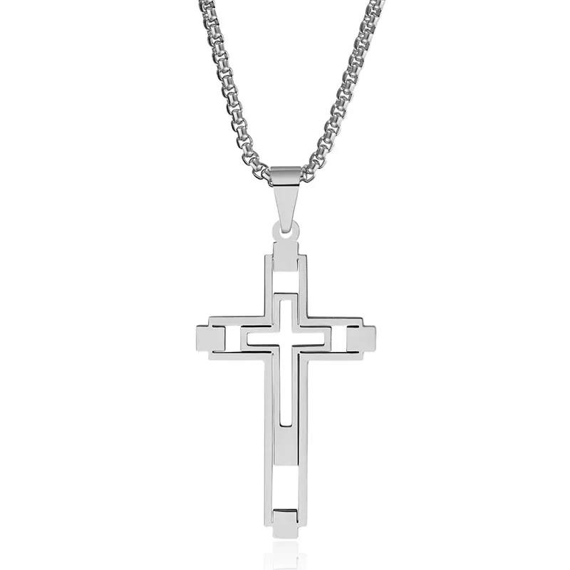 Ожерелье с подвеской в виде Креста Иисуса из нержавеющей стали Двухслойное