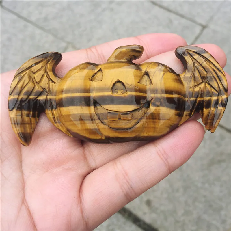 Натуральный желтый тигровый глаз крылья ангела тыква чистая ручная резьба