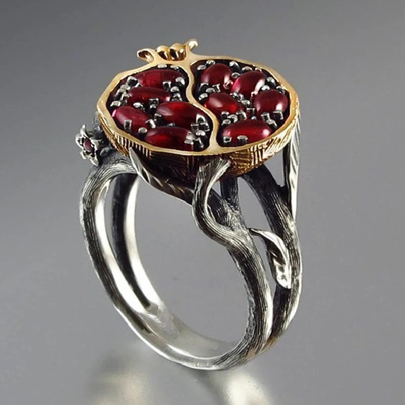 

Milangirl Vintage Fruit Fresh Red Garnet Rings For Women s Resin Stone Pomegranate Jewelry Ancient Anniversary Ring