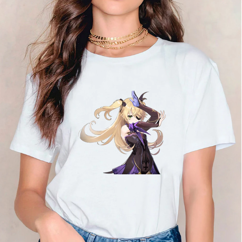 

Женские футболки с принтом из новой игры Genshin Impact, футболки с графическим принтом, уличная одежда, рубашка в японском стиле Харадзюку, с круг...