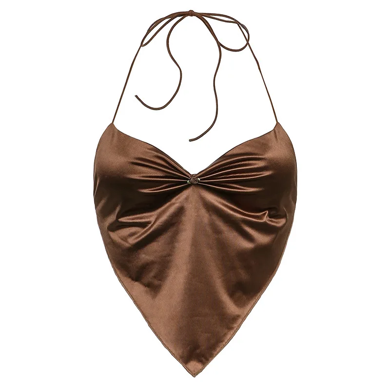 

Oluolin Women Sexy Y2k Crop Top Halter Backless Camis Fashion Bandage Sleeveless Tank Top Summer Streetwear Lace Up Tops