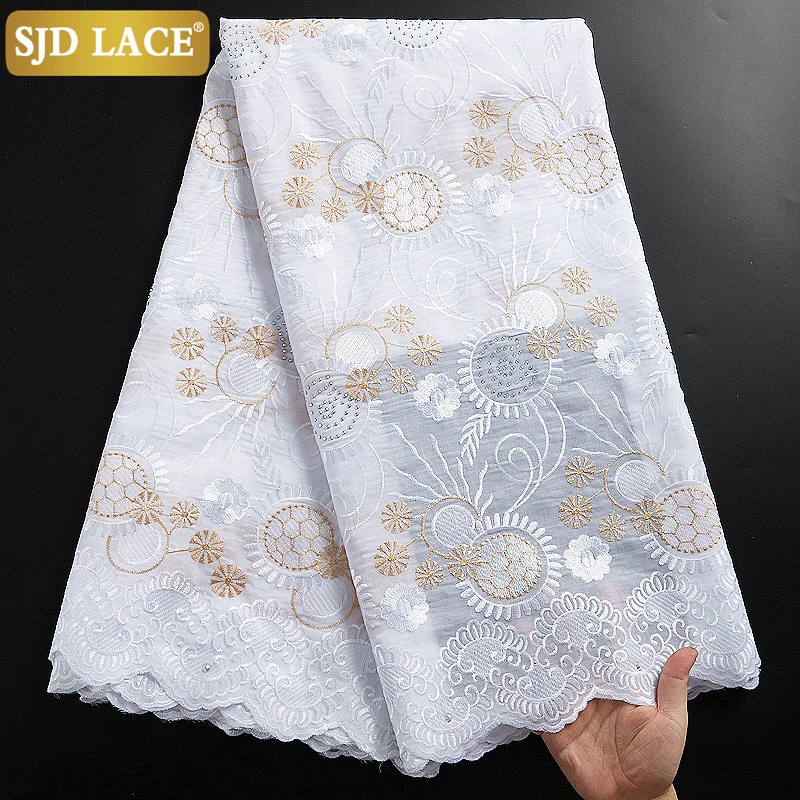 

SJD LACE 2021 New Arrivals Nigerian Swiss Cotton Lace In Switzerland With Stones African Lace Fabric Dry Voile For Wedding 2305