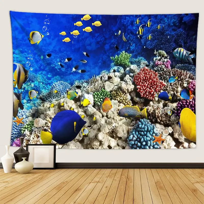 Синий Океанский гобелен с изображением рыб пляжные украшения для дома пляжное