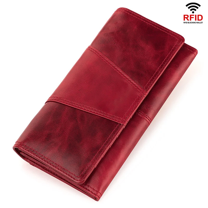High Quality Leather Ladies Wallet Retro Mobile Phone Change Clutch RFID Anti-theft Brush Ladies Long Wallet Valentines Gift