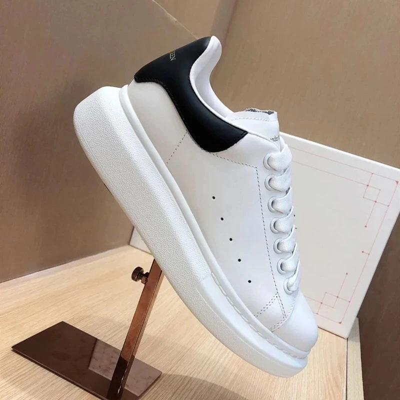 

Brand Genuine Leather Women Sneakers Chunky Heel Platform Sneakers Spring Lace Up Sport Shoes Plus Size Flat Shoes 34-45