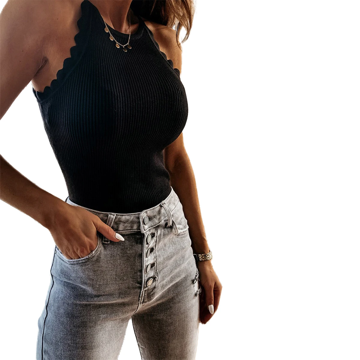 2020 NEW Women’s Vest Tank Top Camis Fashion Solid Color Round Neck Laciness Sleeveless Bottoming Casual Clothes Female | Женская