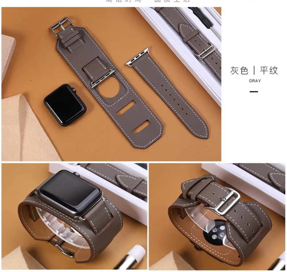 Ремешок из натуральной кожи для Apple Watch Band SE 44 42 40 38 мм Кожаный Браслет манжета Series