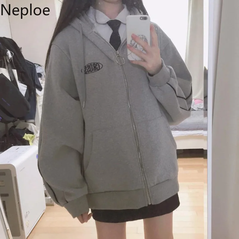 Neploe Harajuku куртка оверсайз вышивка письмо толстовки пальто Женская Студенческая плюс размер верхняя одежда женские свободные пиджаки и куртки