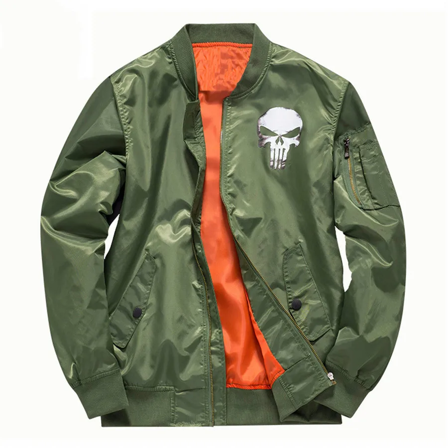 Мужские куртки-бомберы череп Каратель с принтом тонкая молния летная куртка