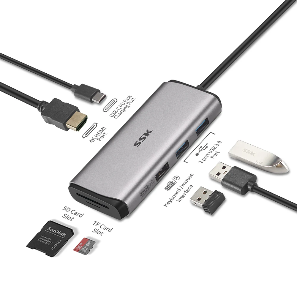USB-адаптер SSK 7 в 1 для быстрой зарядки ipad pro/Mac/Pro и других устройств Type C | Компьютеры