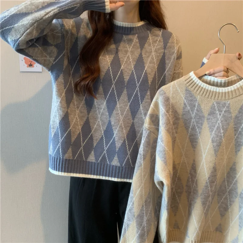 

Sweater Women's Autumn and Winter Loose Wear Lazy Style 2021 New Design Sense of Minority Color Contrast Ling Ge Gentle Style