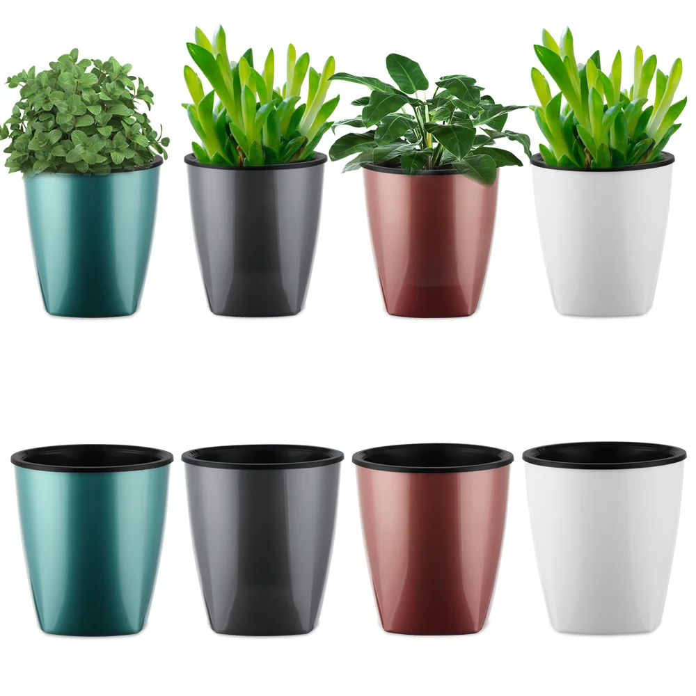 

Lazy Plastic Flowerpot Automatic Water-Absorbing Basin Green Pot Balcony Office Home Fleshy Creative Flowerpot Garden Supplies
