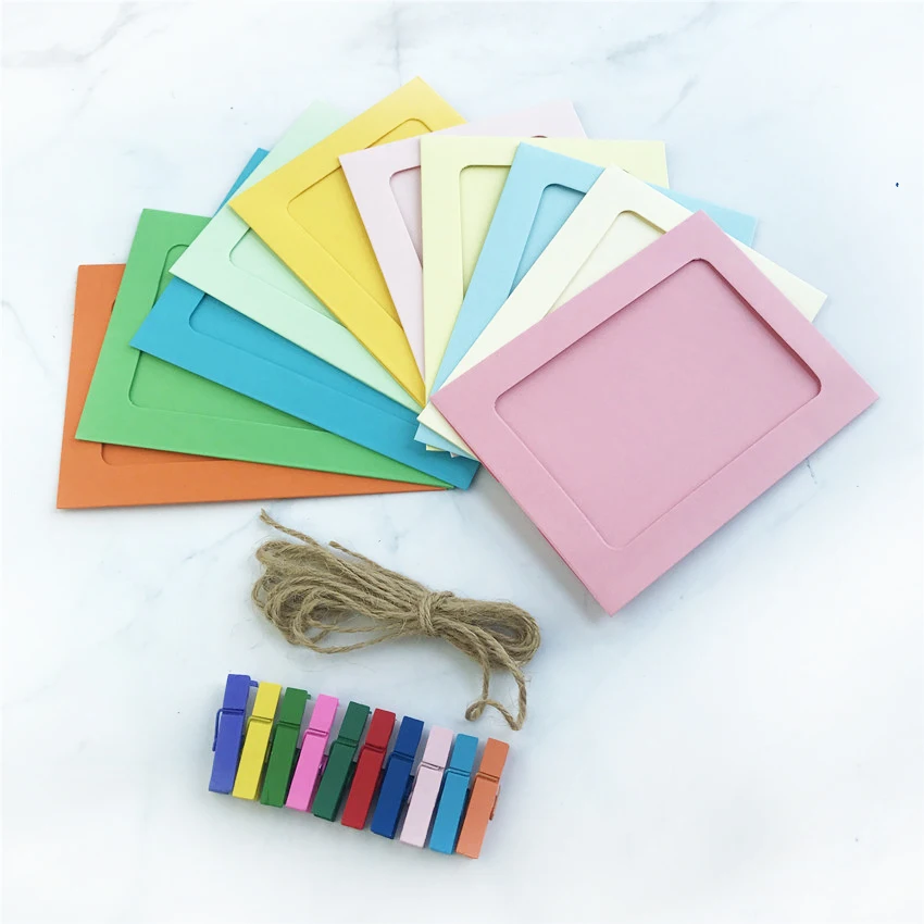 Цветная фоторамка сделай сам с деревянными зажимами бумажная картина украшение