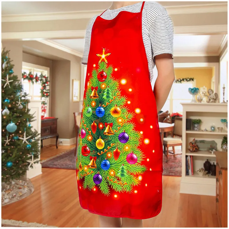 

1Pcs Red Christmas Aprons Adult Santa Claus Aprons Women and Men Dinner Party Decor Home Kitchen Cooking Baking Cleaning Apron