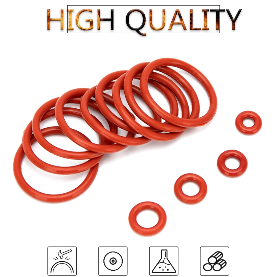 20pcs VMQ O Ring Seal Gasket Thickness CS 3mm For OD 10~70mm Silicone Rubber Insulated Waterproof Washer Round Shape Nontoxi Red |