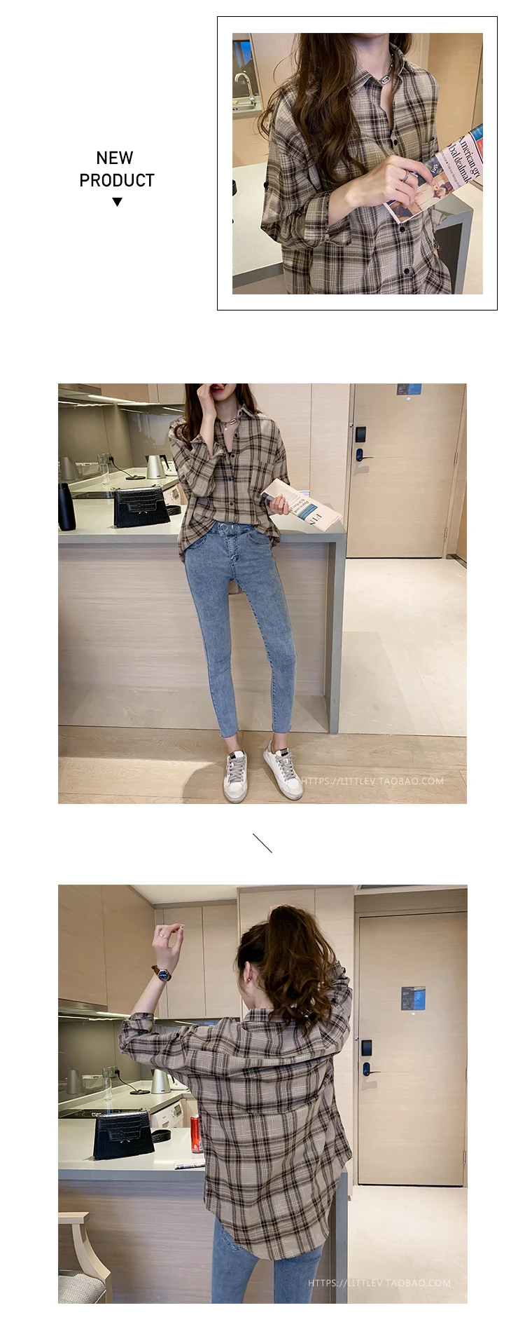 Повседневные женские рубашки, корейская модная одежда, blusas mujer de moda, свободные женские топы, офисные женские рубашки в клетку, женские 6858 50