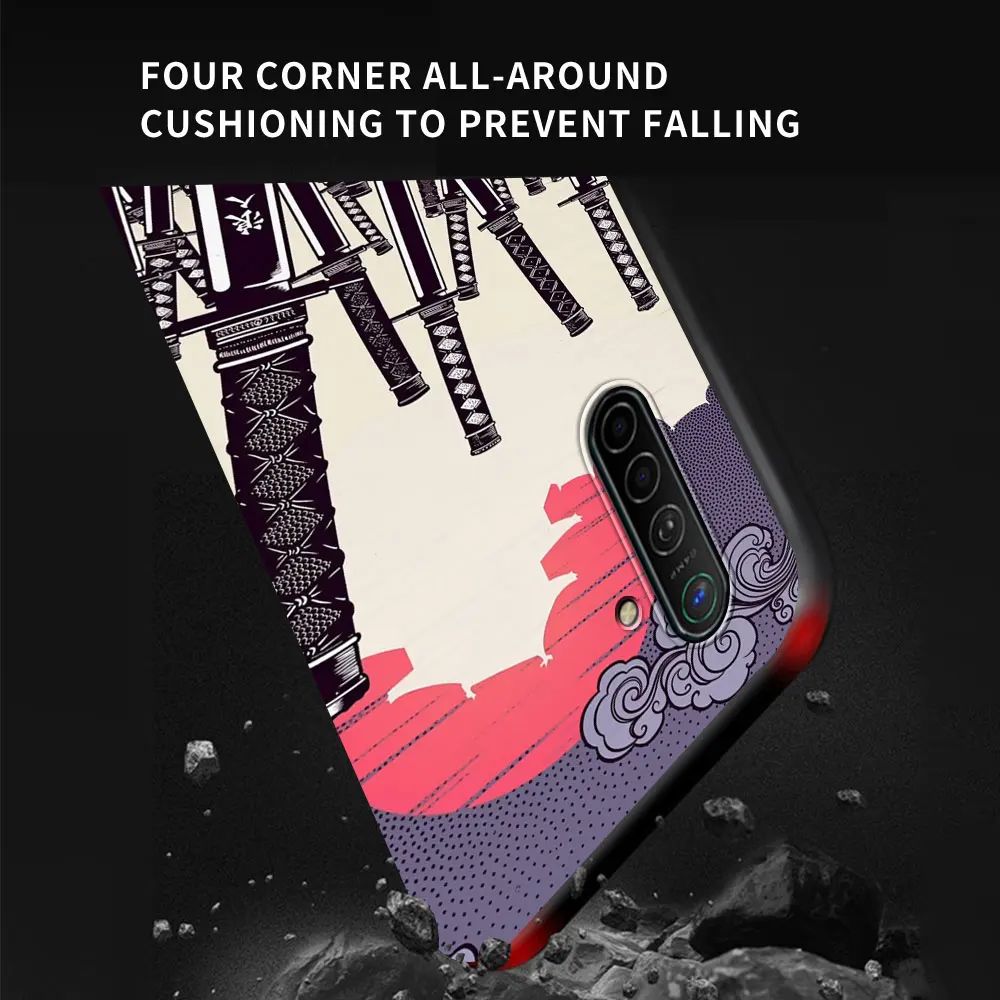 Black Soft Cover for Realme C3 6 5 Pro 7 Global X50 XT Q2 C11 Phone Case C3 6 Q2i 7i Silicone Coque Capa Samurai Japan Art Sac