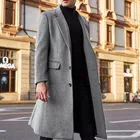 Мужское шерстяное пальто, однотонное флисовое пальто с длинным рукавом, уличная мода, длинный тренчкот, верхняя одежда, шерстяные куртки