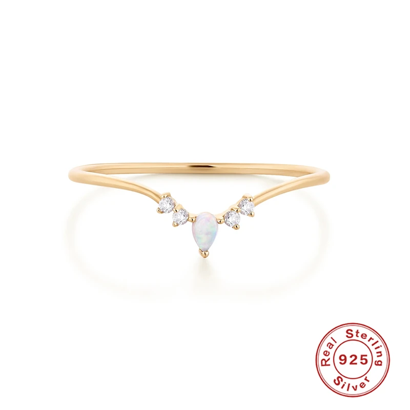 

Роскошное женское кольцо Anillo Plata 925 минималистичное V-образное кольцо с опалом для влюбленных свадебное искусственное серебряное кольцо на ...