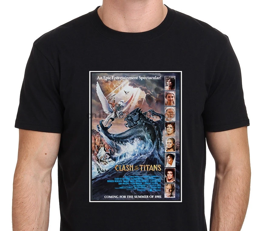 Clash Of The Titans 80 винтажный постер фильма Мужская Черная Футболка размер S до 3Xl новая