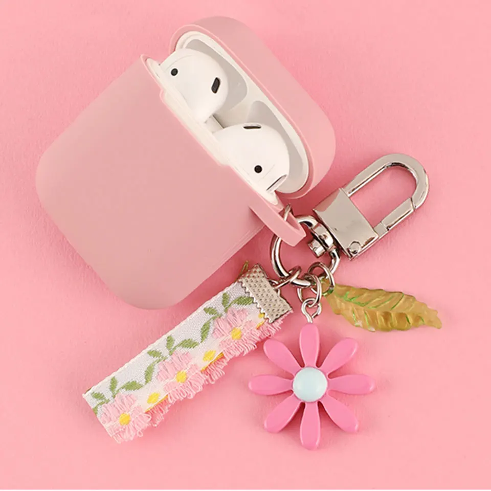 L Роскошный милый корейский чехол с цветочным декором для Apple Airpods, чехол с орнаментом, аксессуары, Bluetooth наушники, силиконовый чехол, брелок - Цвет: L