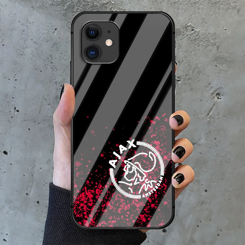 

Football Ajax Team Phone Tempered Glass Case Cover For IPhone 6 6S 7 8 11 12 X Xr Xs Se 2020 Pro Max Plus Mini Black Painting