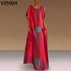 Женское платье, клетчатый сарафан, богемный жилет, винтажное длинное платье макси, Пляжное Платье VONDA 2022, летний сарафан, женское платье