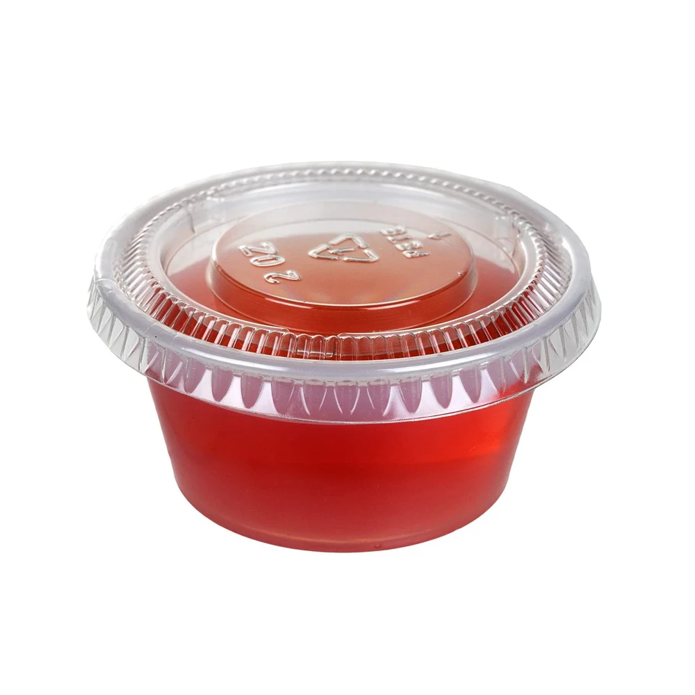 

200 Pack of 2-Ounce Disposable Plastic Jello Shot Cups with Lids, Souffle Portion Container, 2 oz-200 Sets, Clear