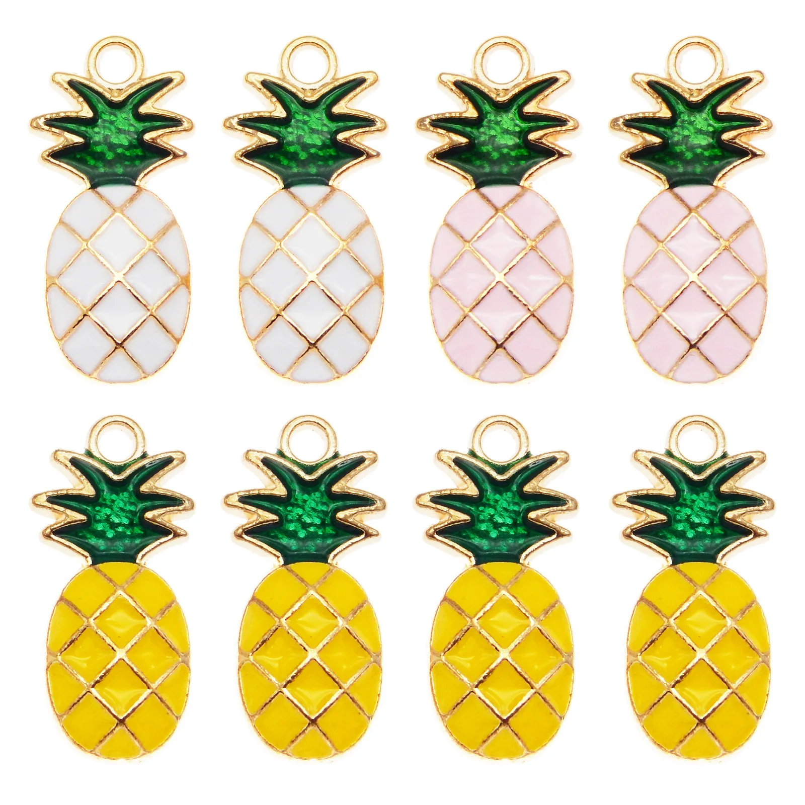 GraceAngie 6PCS Pineapple Fruit Style Pink Necklace Enamel Pendant Handmade Yellow Jewelry Charms Bracelet White DIY Findings|jewelry charms|pendant