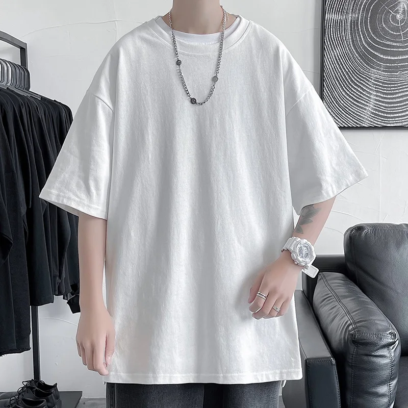 Мужская футболка с коротким рукавом черная или белая свободная Универсальная в