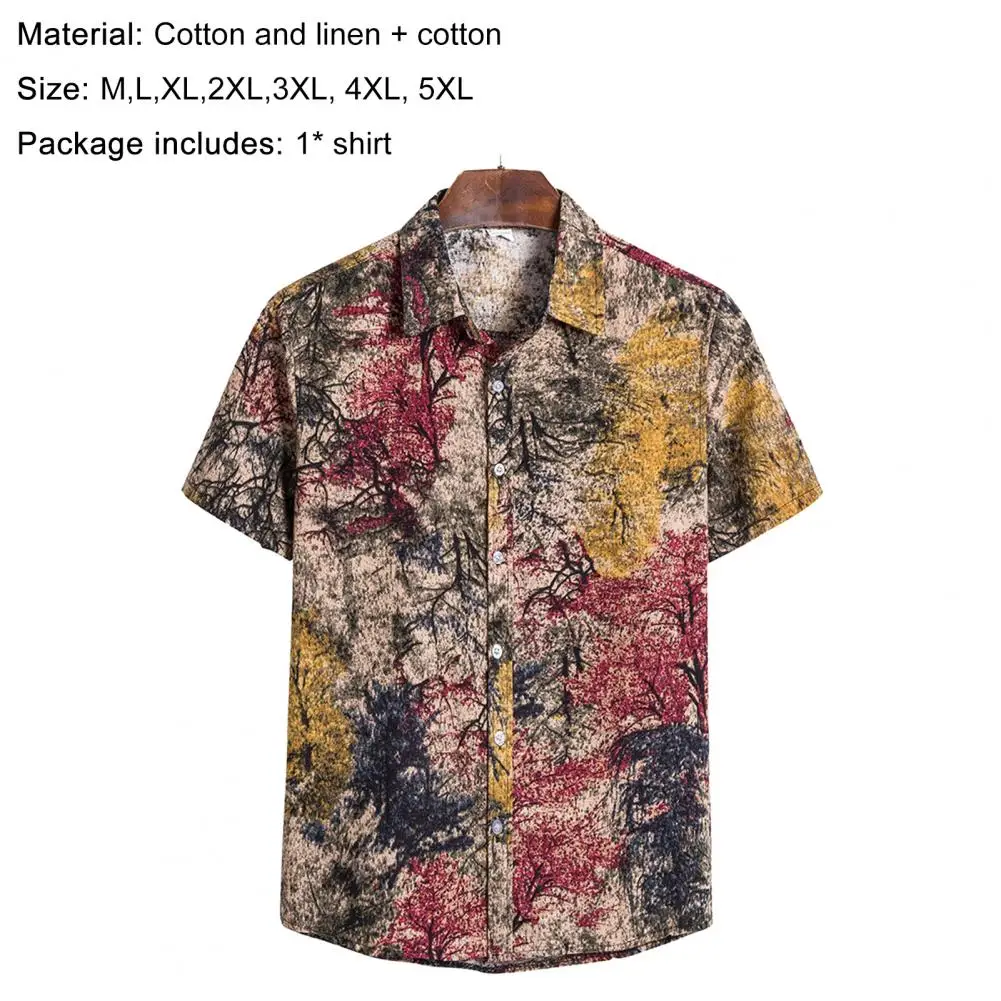 

Short Sleeve Shirt Men Summer Floral Loose Baggy Casual Hawaii Holiday Beach Shirt Tee Tops Buttons Blouse National Style