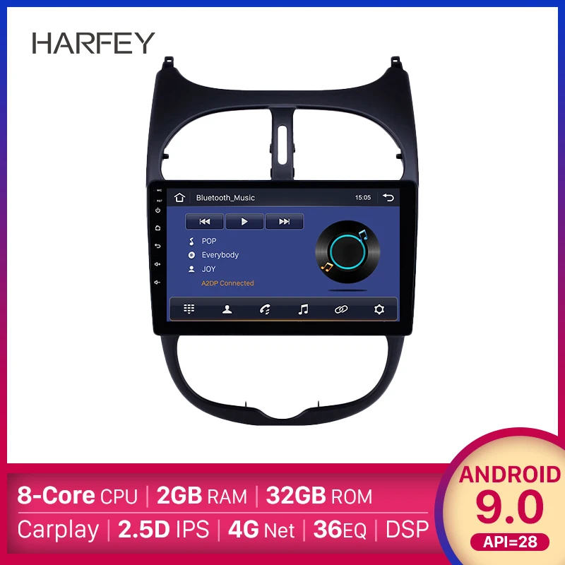 Harfey Android 9 0 8 ядерный IPS DSP автомобильный радиоприемник GPS для Peugeot 206 2000 2016