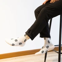 fashion spring autumn men boy socks dollar symbol printed comfortable breathable absorb sweat anti slip middle long sock