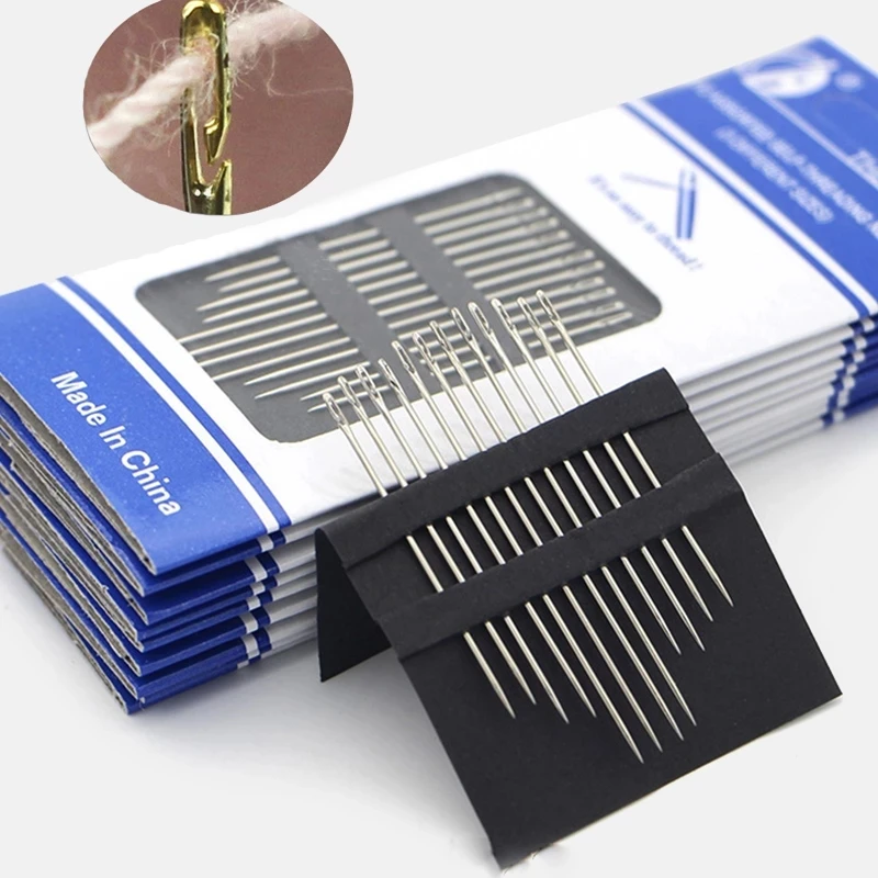 

DIY Needlework Sewing Needles 12Pcs Blind Multi-size Needles Gold Tail Easy To Go Through From Side Hand Sewing Embroidery Tool