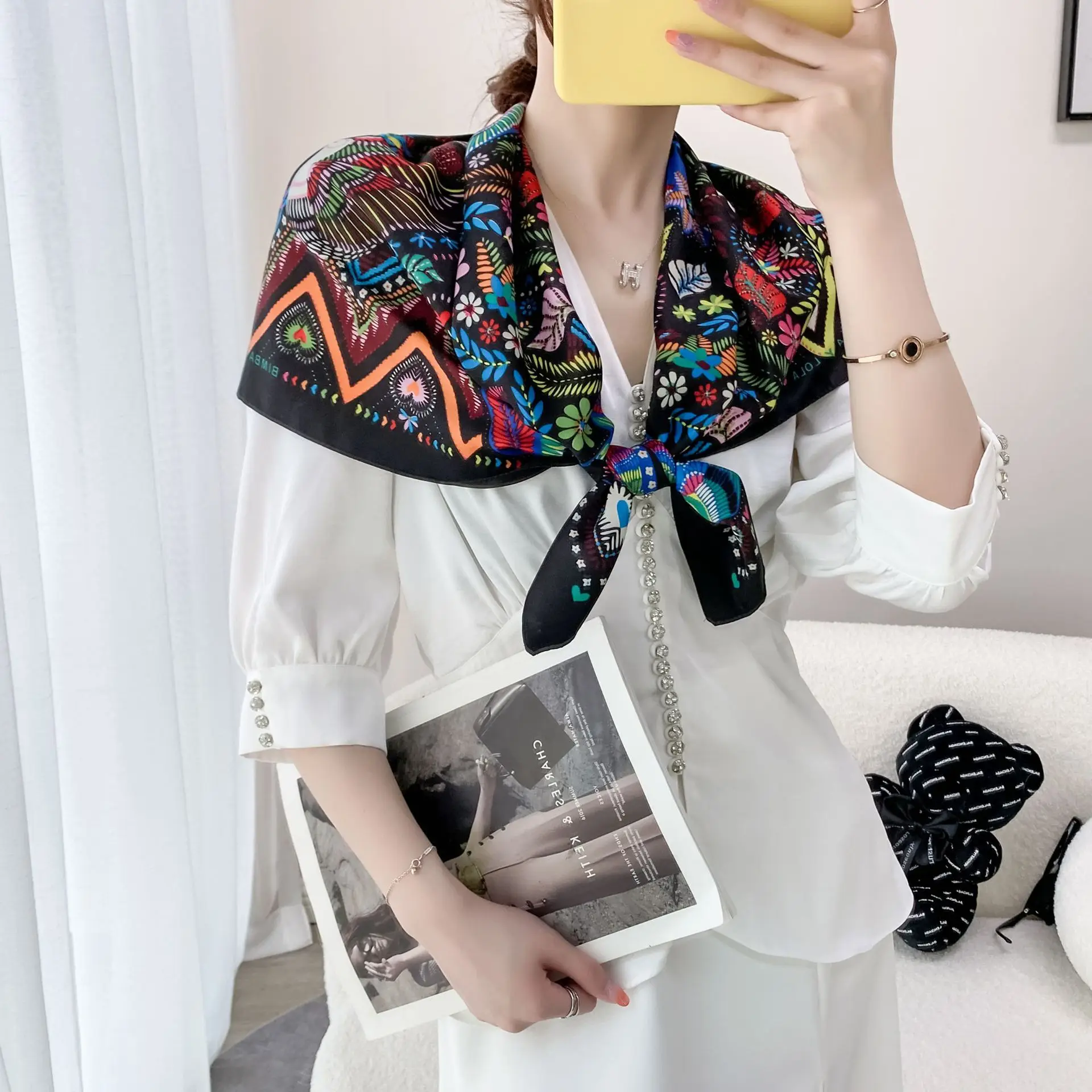 

Fashion 90*90cm Print Hijab Scarf Women Shawls Muslim Headbands Twill Silk Neckerchief Floral Pashmina Stole Bandanna Foulard