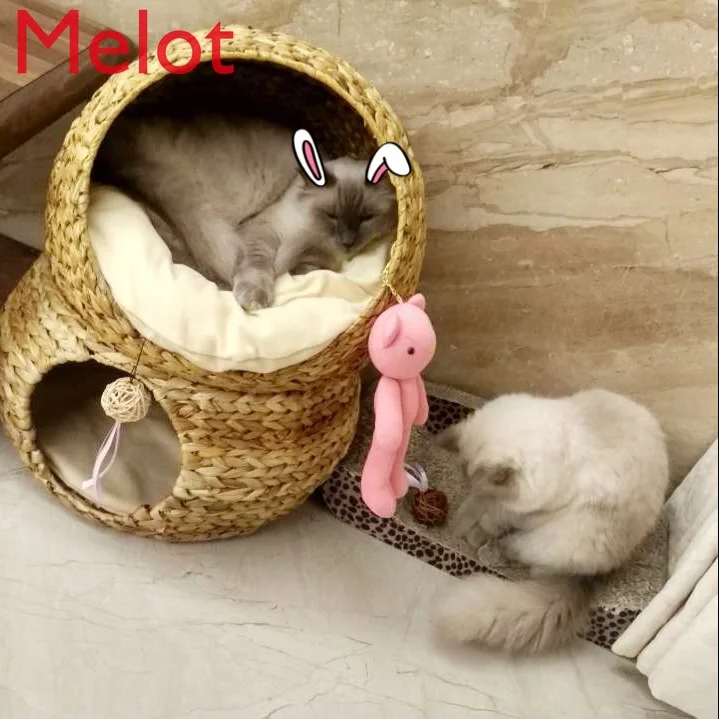 Съемное и моющееся Двухслойное ротанговое гнездо для кошек летняя вилла