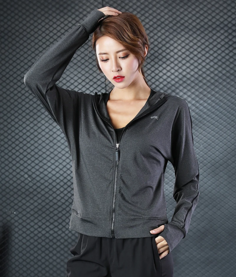 Женская Спортивная кофта с капюшоном длинным рукавом для йоги фитнеса