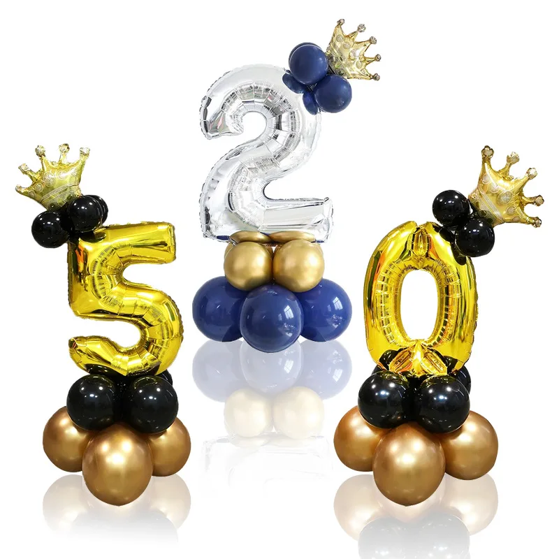 32 дюймовые черные и золотые шары подставки из фольги с цифрами зеленые цифровые