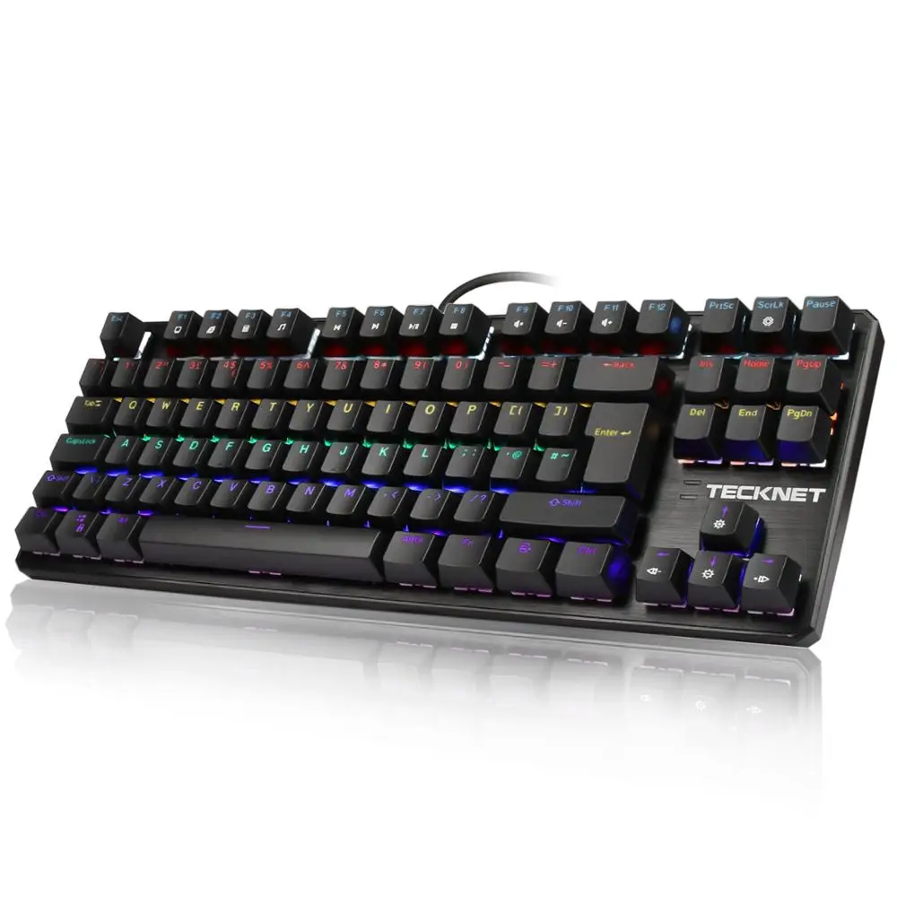Black TeckNet Механическая игровая клавиатура 88 клавиш переключатель с радужной подсветкой USB проводной комплект геймера Великобритания раскладка для Windows PC - Color: Black