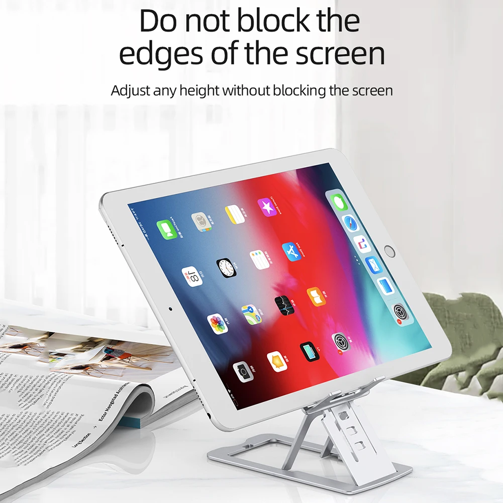 

7-Level Height Adjustable Phone Holder Foldable Ultra-thin Aluminum Alloy Portable Phone Holder for Phone / 12 Inch Tablet Stand