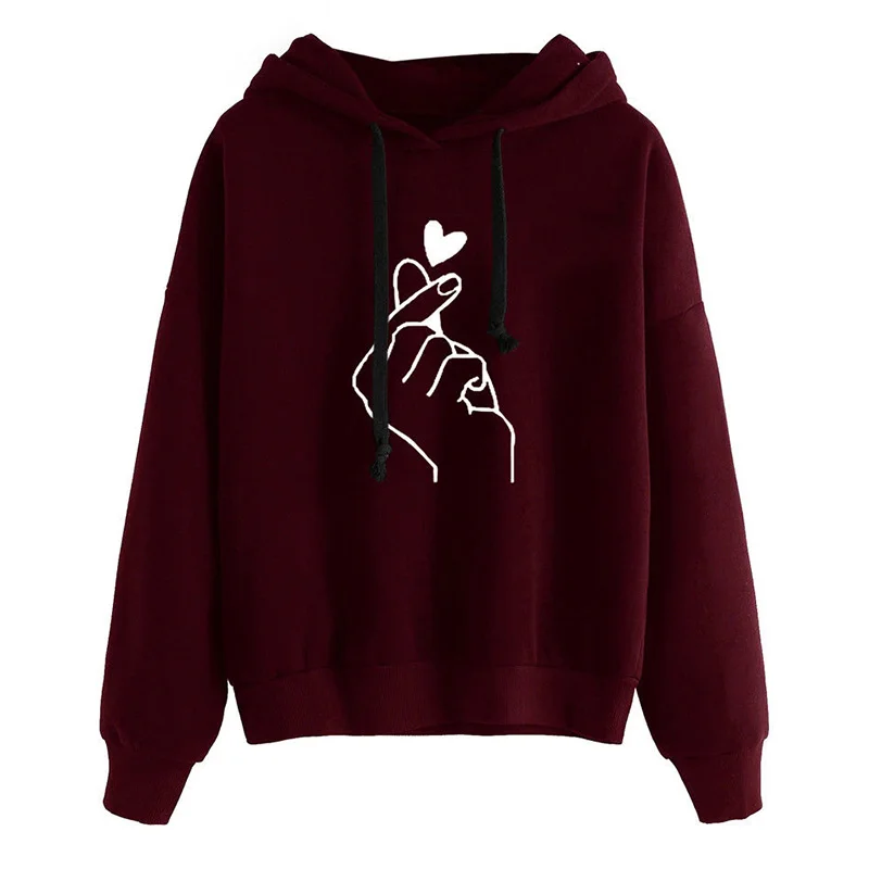 Women's Hoodies Plus Size Harajuku Love Heart Finger Sweatshirt | Женская одежда