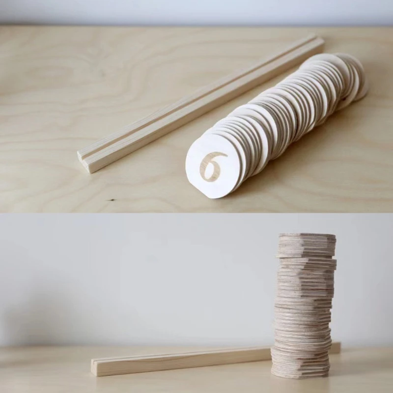 

85DE Wooden Monthly Milestone Photo Cards Record Discs Early Learning Multiplication Wood Chips Baby Kids Photography Props Toy