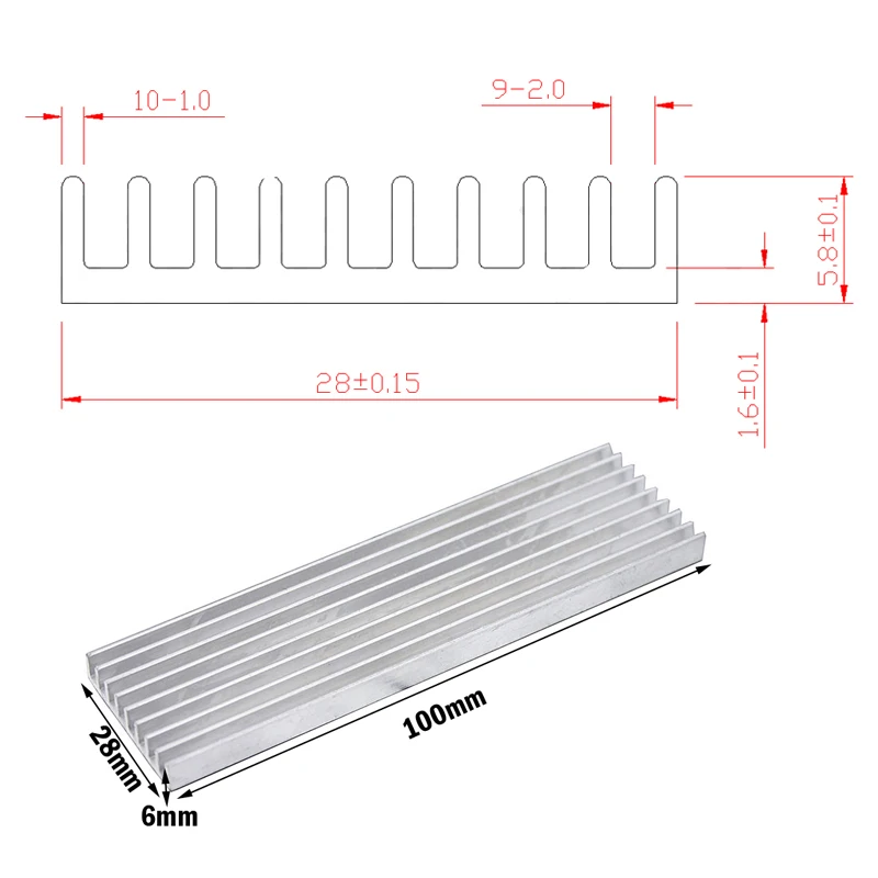 20pcs 100x28x6MM Extruded Aluminum Heatsink For High Power LED IC Chip Cooler Radiator Heat Sink images - 6