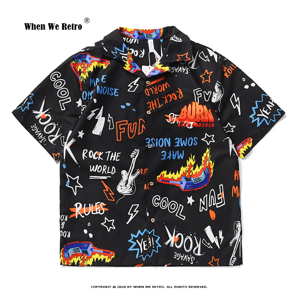 

Herenkleding Summer Shirts for Men VD1934 Short Sleeve Digital Printing Black Button Up Hawaii Men Shirts