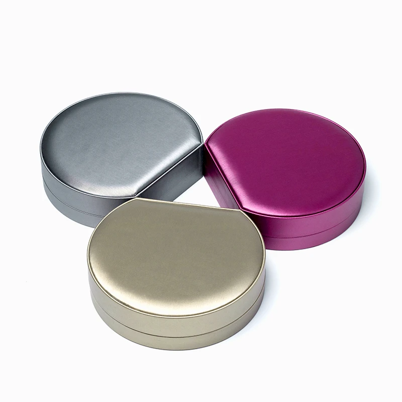 hot sale half round velvet jewelry box for ring pendant necklace bracelet set brushed pu leather packaging storage case gift free global shipping