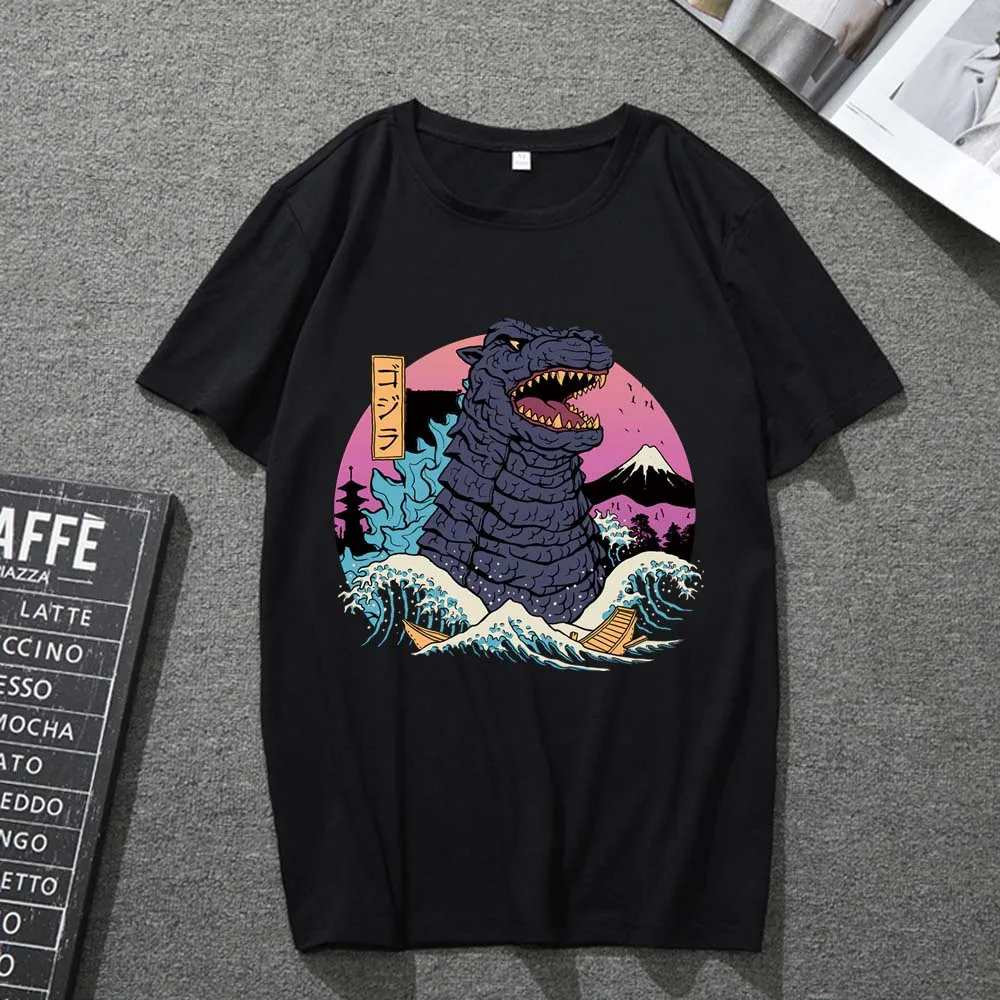 

T-shirt Men and Women Japanese All-match Short-sleeved Breathable Monster Printing Series Trending Harajuku Style Black Top